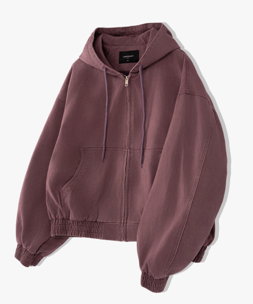 Light Beige Cropped Hooded Zip-Up Work Jacket