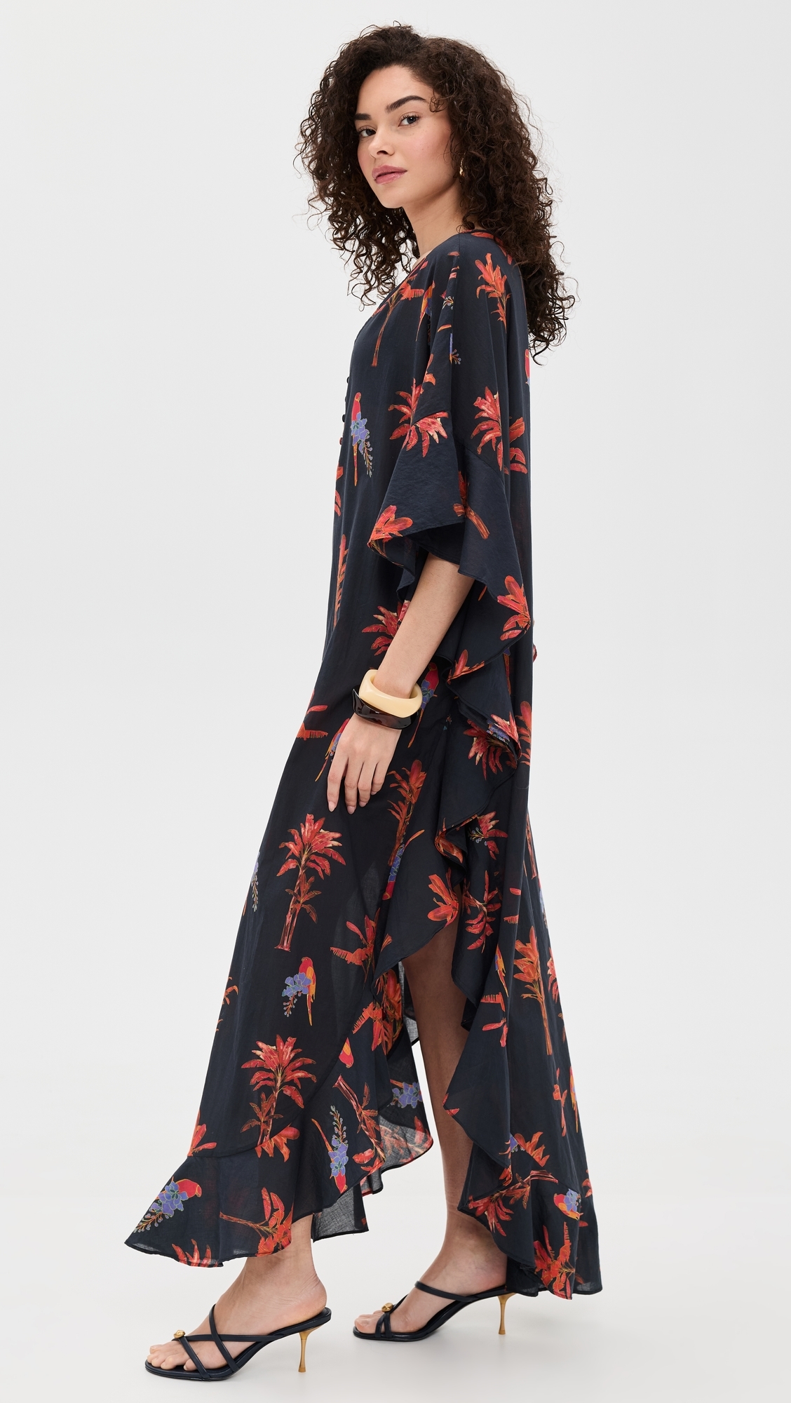 Marjorie Maxi Caftan Palm Forest Black One Size