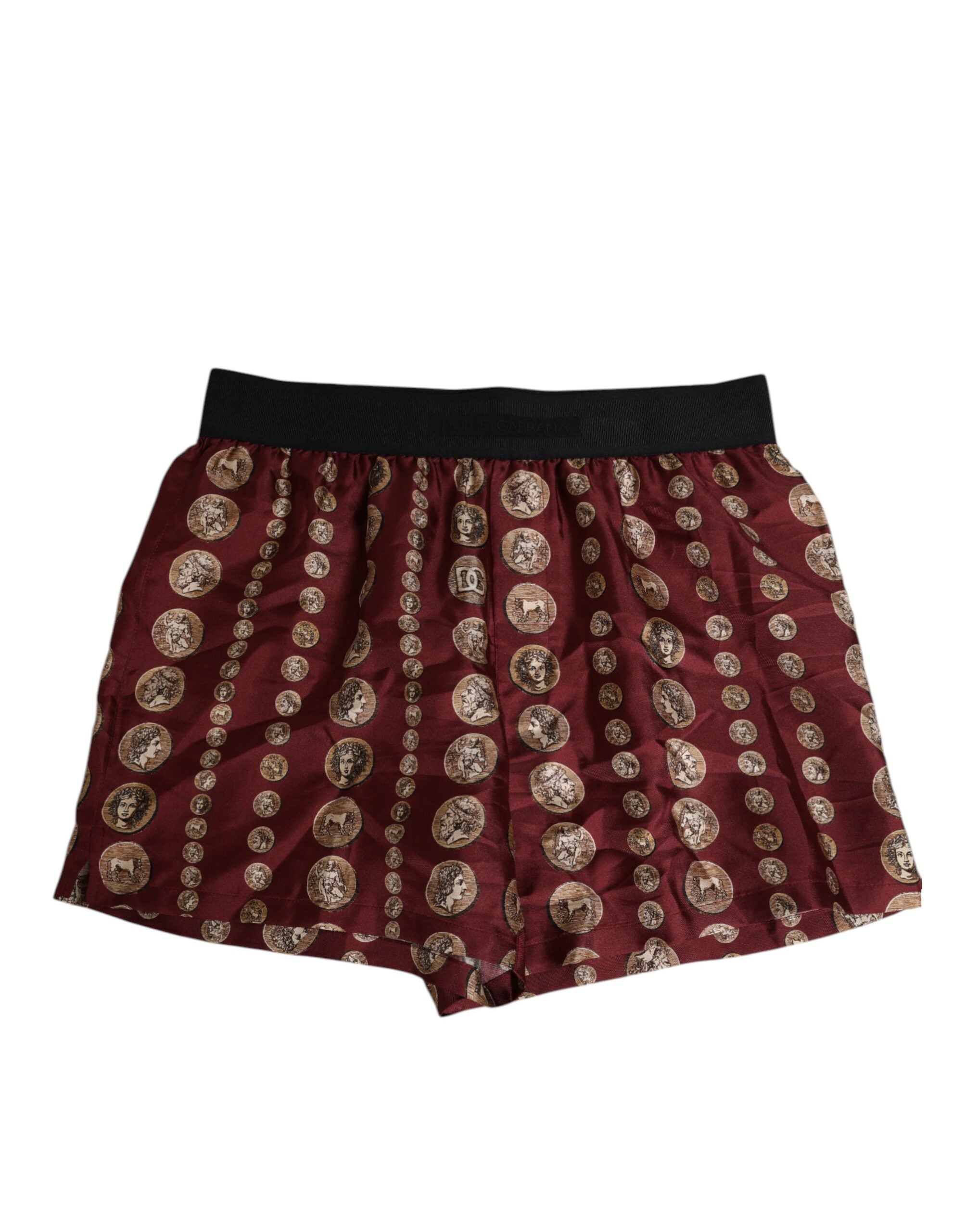 Silk Coin Print Swim Shorts — Burgundy