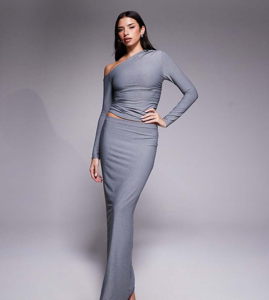Exclusive premium cotton touch slinky maxi skirt co-ord in charcoal grey