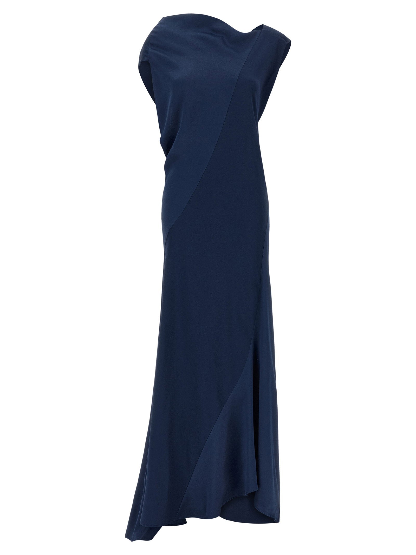 Asymmetrical Draped Dress — Navy