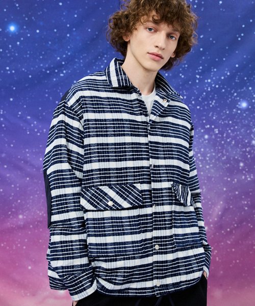 Padded check jacket navy