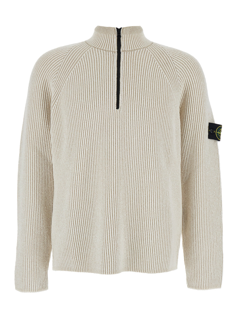 Wool Stretch Half-Zip Sweater — White