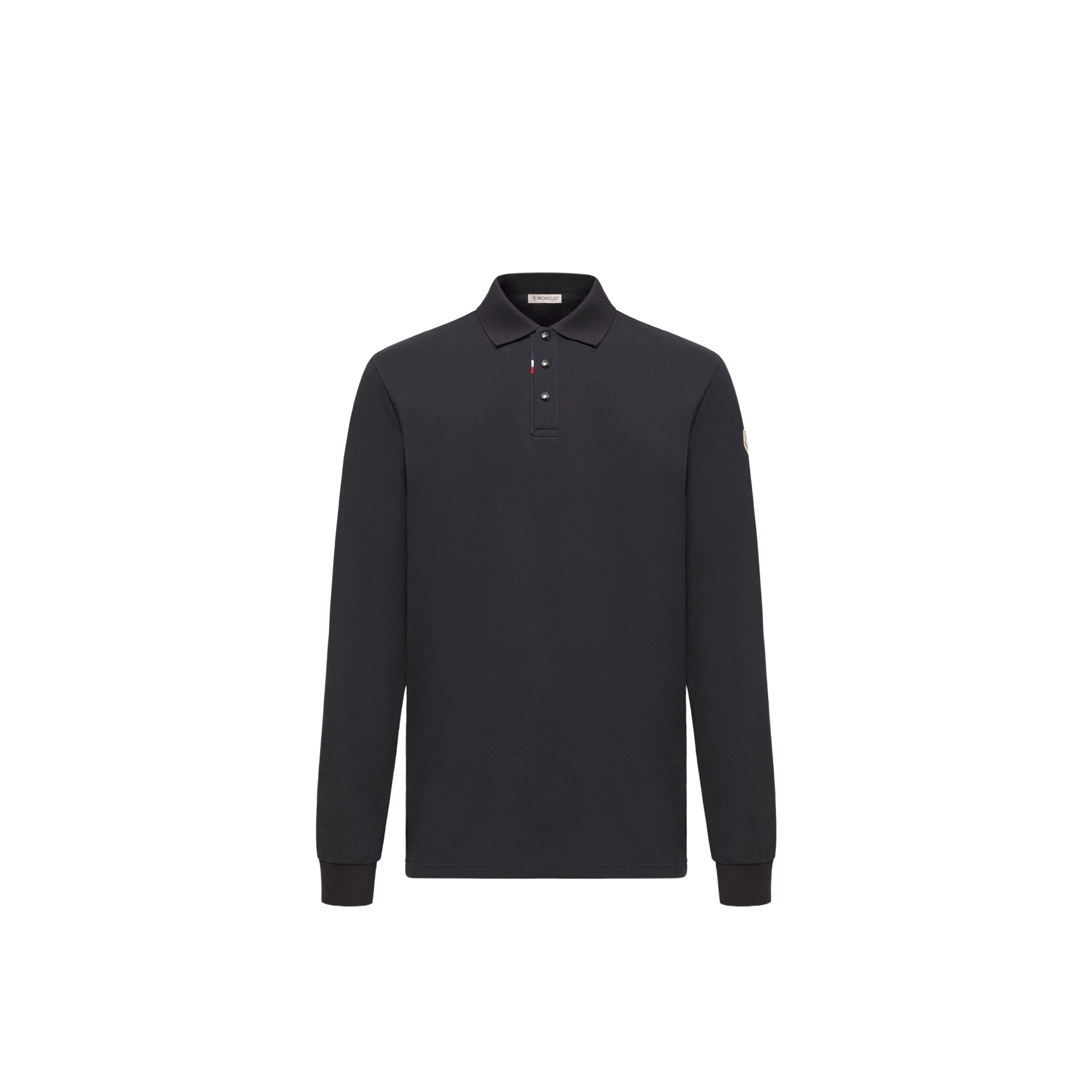 Piqué Cotton Long-Sleeve Polo — Blue