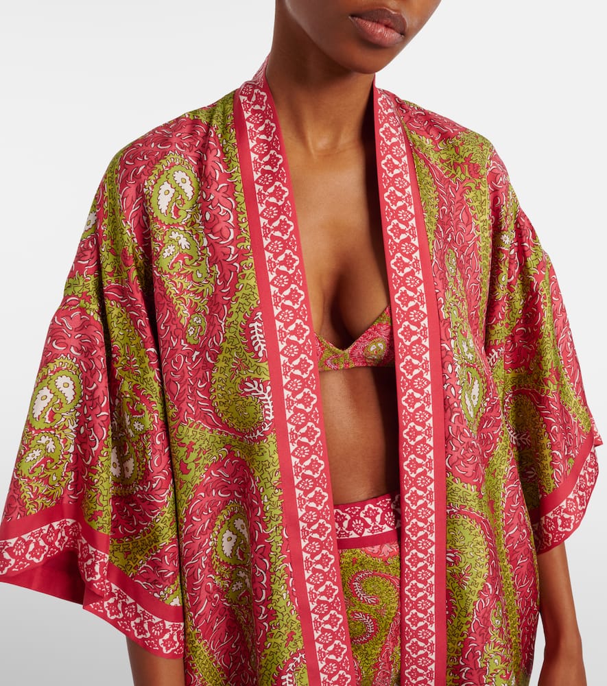 Printed silk twill wrap coat