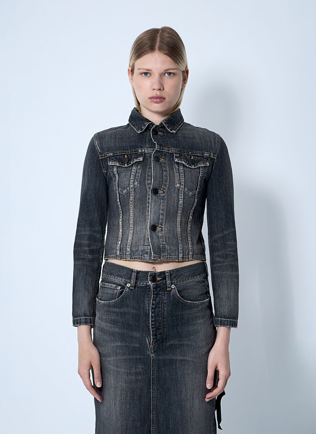 Lace-up Denim Jacket - Woman Jackets Dark Grey Fr