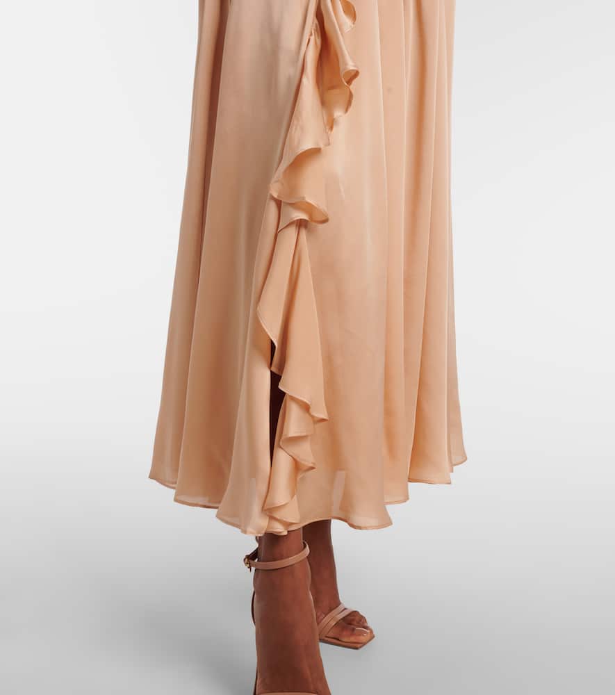 Zena ruffled silk chiffon midi skirt