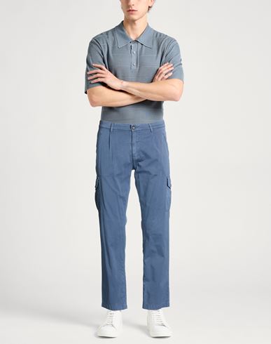 Man Pants Slate blue Size 34 Cotton, Silk, Elastane