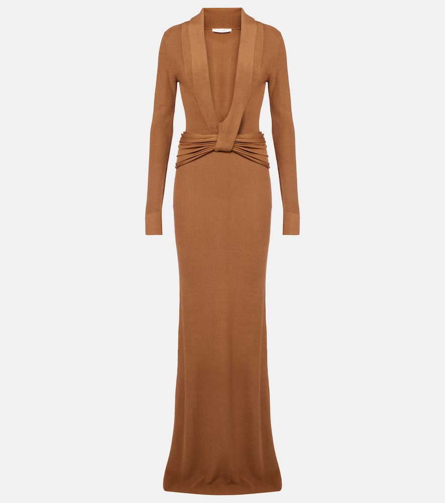 Aure gathered knitted silk-blend gown