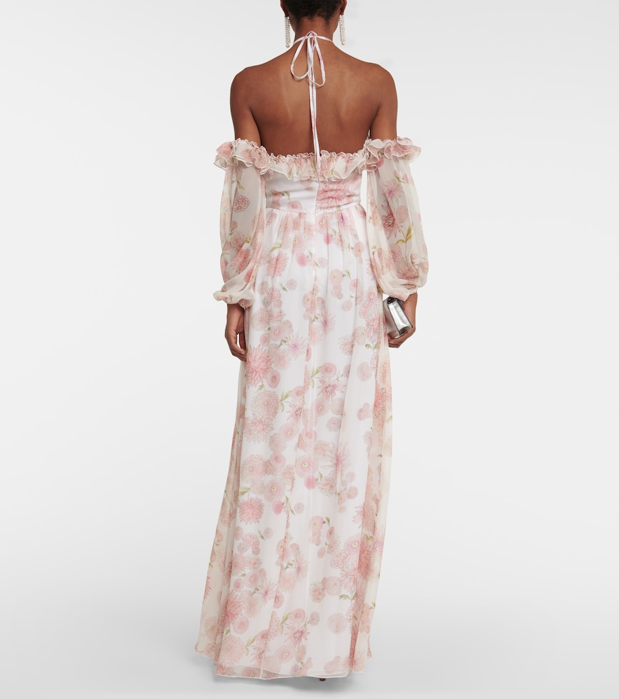 Off-the-shoulder floral silk gown