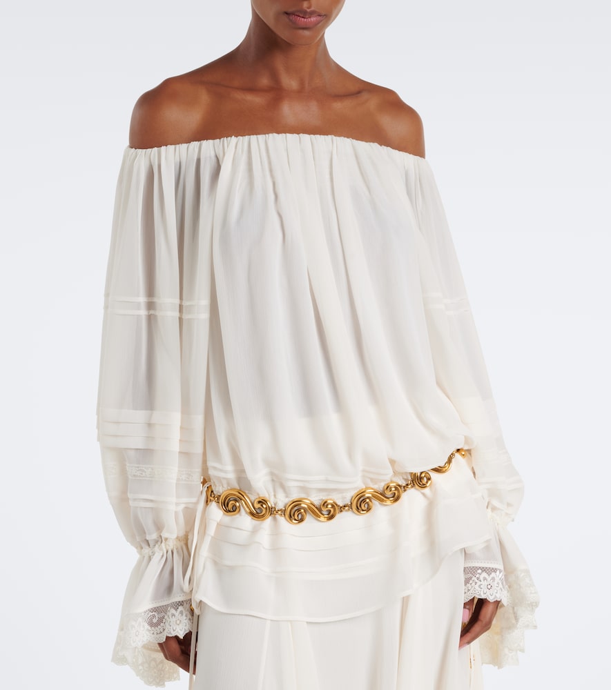 Lace-trimmed off-shoulder top