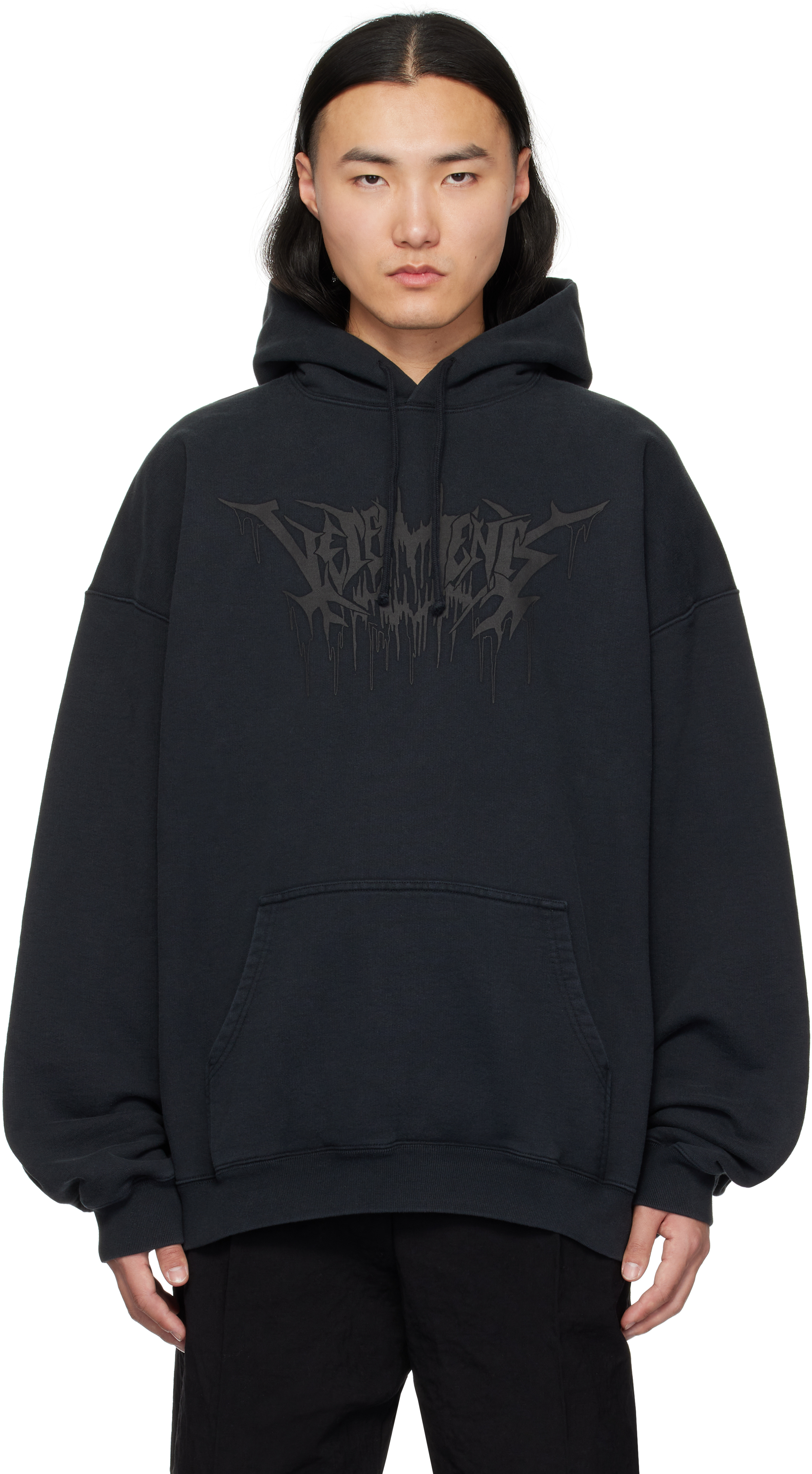 VETEMENTS Black Drip Metal Oversized Hoodie