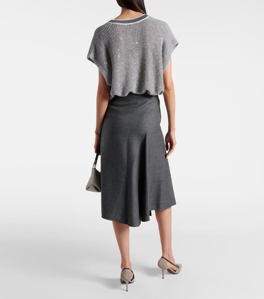 Asymmetric virgin wool midi skirt