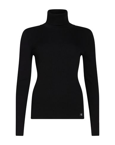 Woman Turtleneck Black Size L Cotton, Polyamide, Elastane