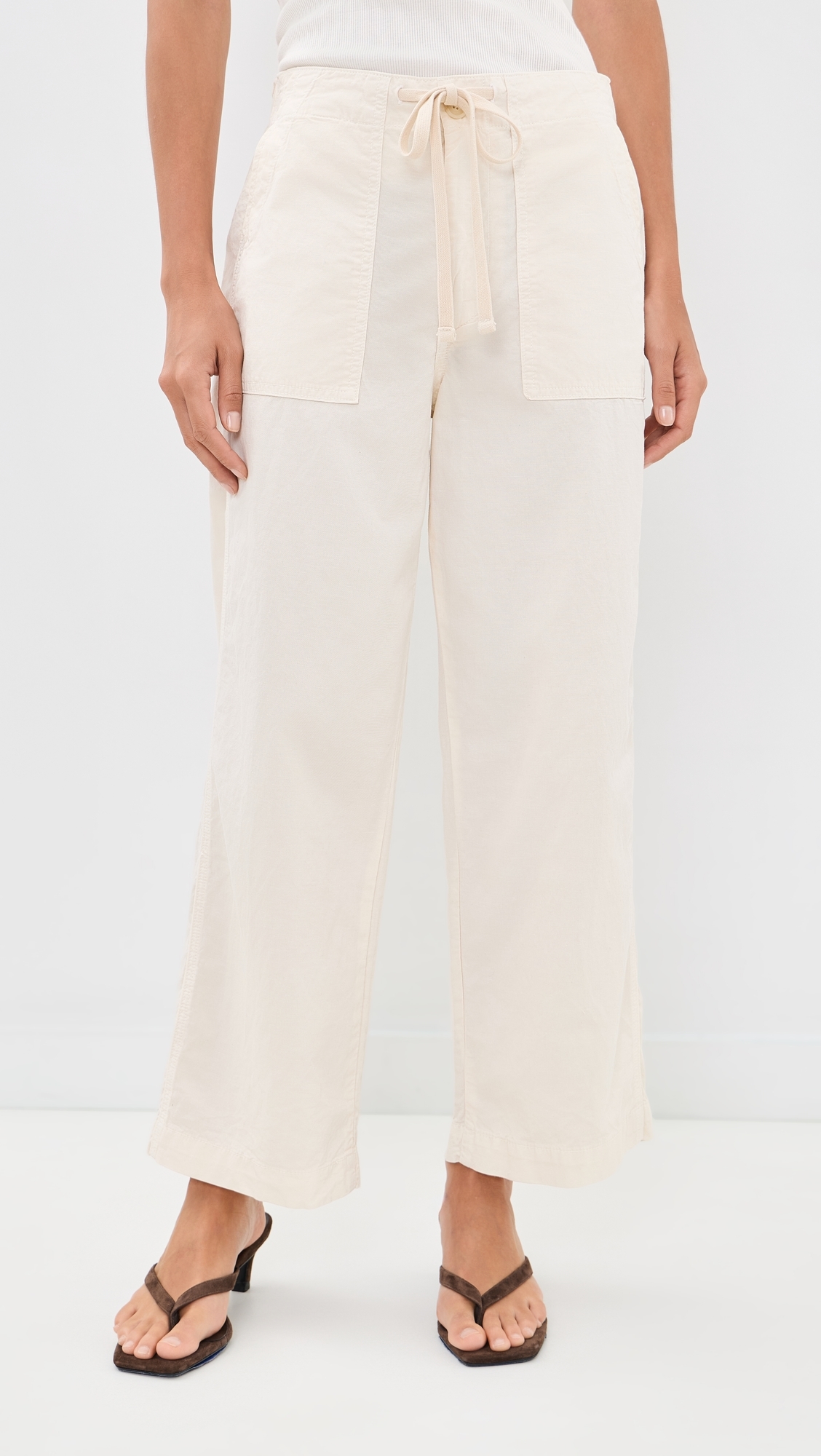 Easy Drawstring Slouch Crop Trousers Bone