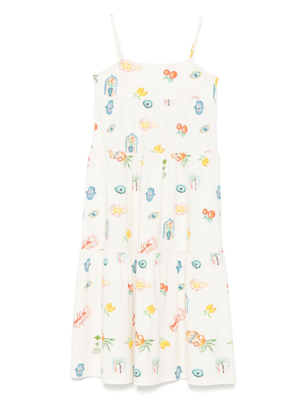 Andorine mediterranean-print tiered dress - White