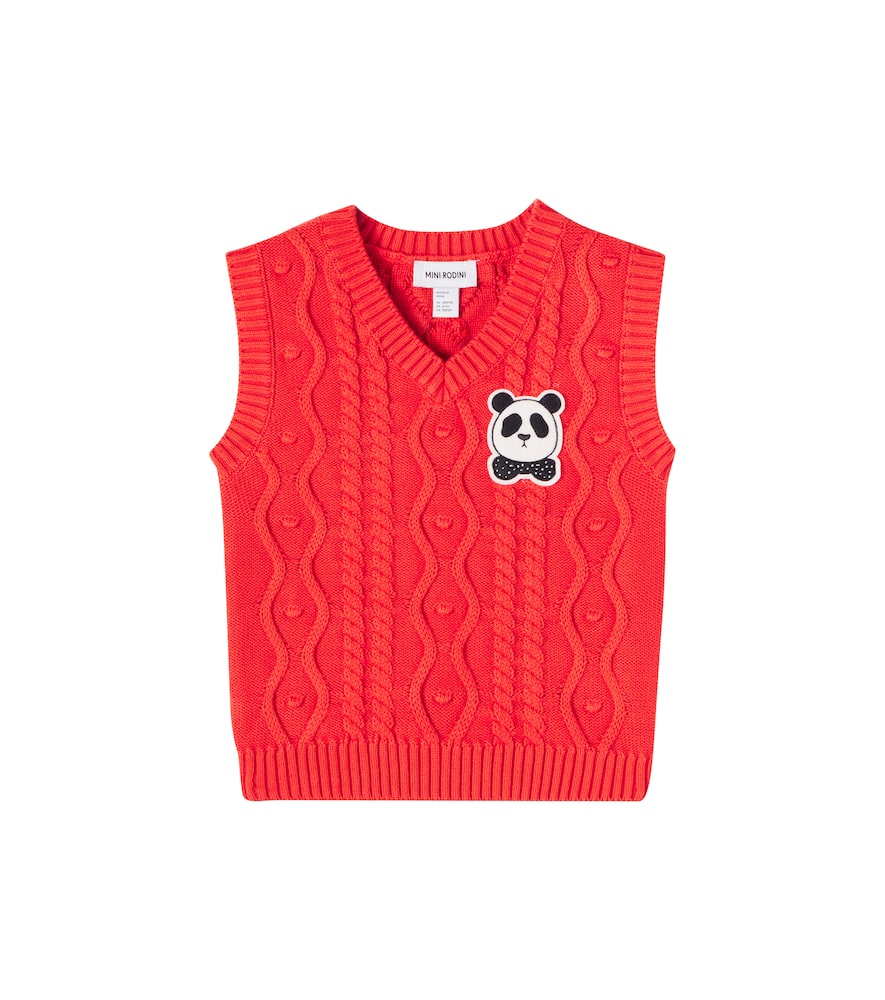 Panda cable-knit cotton vest