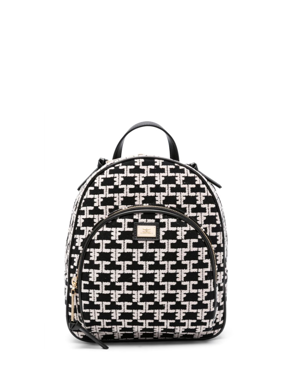 Monogram-pattern logo-plaque backpack - Black