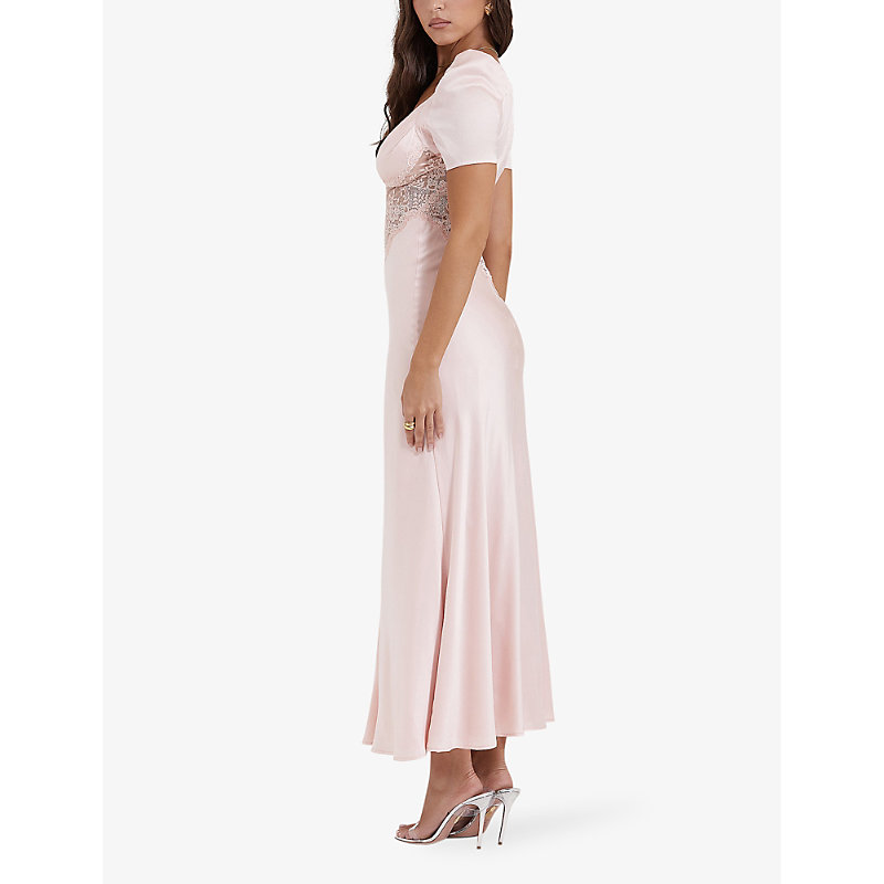 Womens Soft Peach Rafaela Lace-panel Stretch-silk Midi Dress