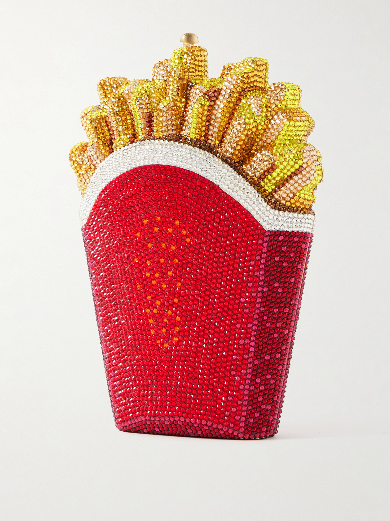 French Fries Fresh And Hot Crystal-embellished Gold-tone Clutch - Red