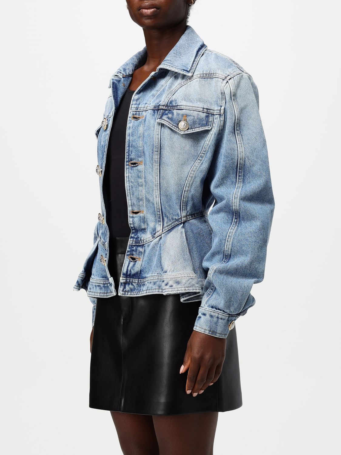 Logo-buttons pleated denim blazer - Blue