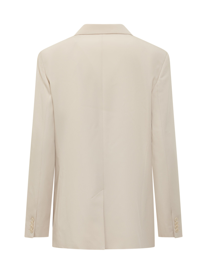 Beige Solid Notched Lapel Blazer