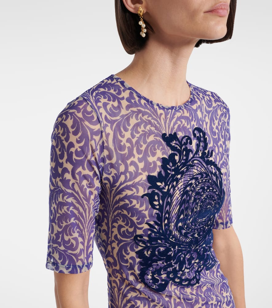 Printed mesh midi dress