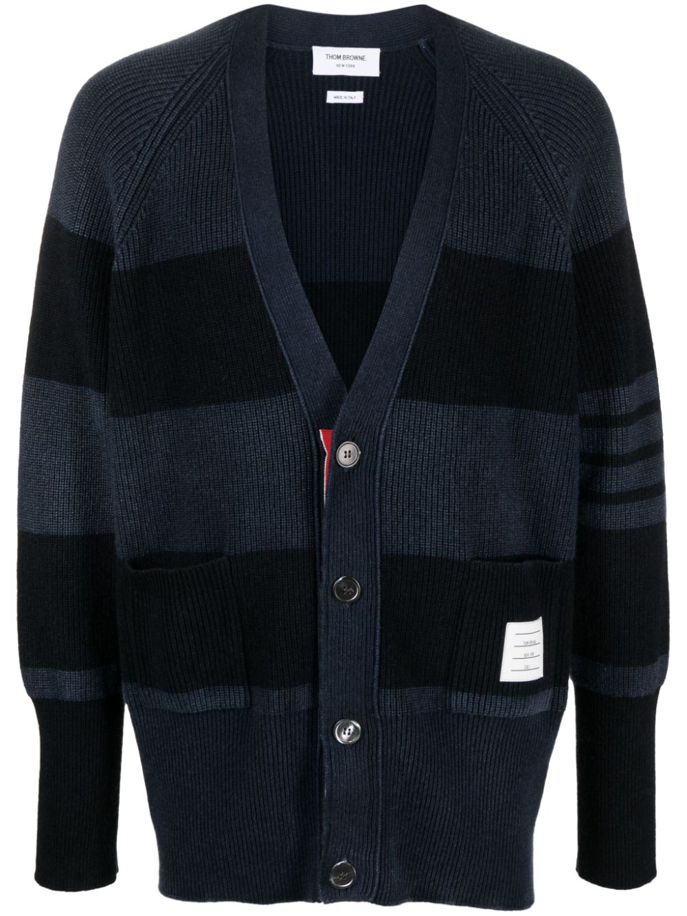 4-Bar striped cashmere cardigan - Blue