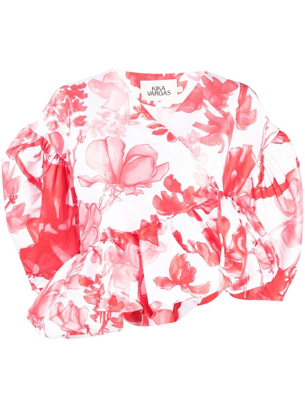 Puff sleeve floral-print top - Red