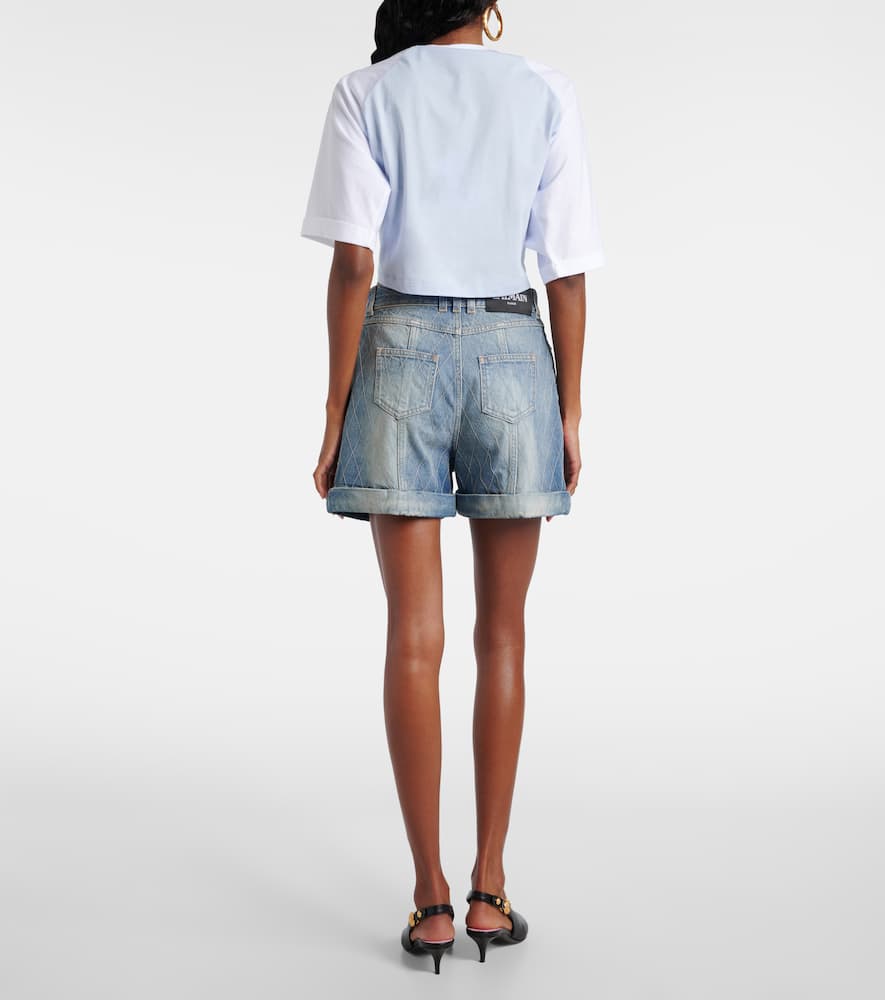 Patterned denim shorts