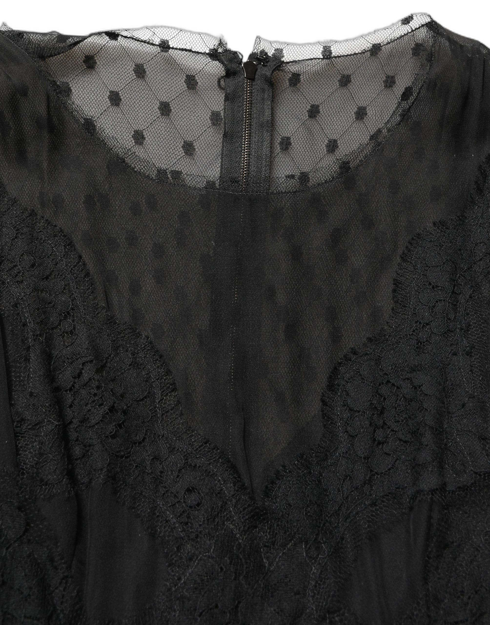 Lace-Trimmed Silk Dress — Black