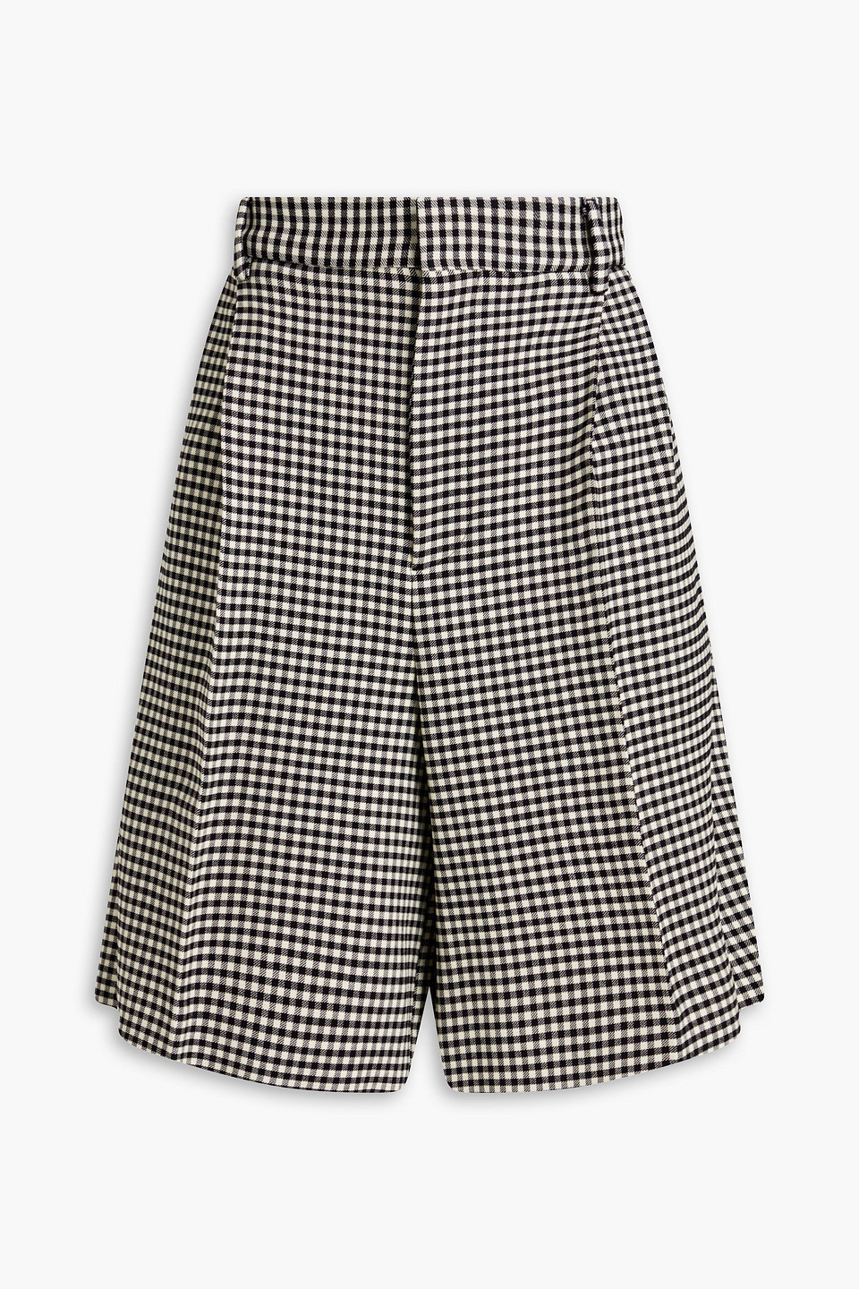 Pleated gingham wool-blend twill shorts