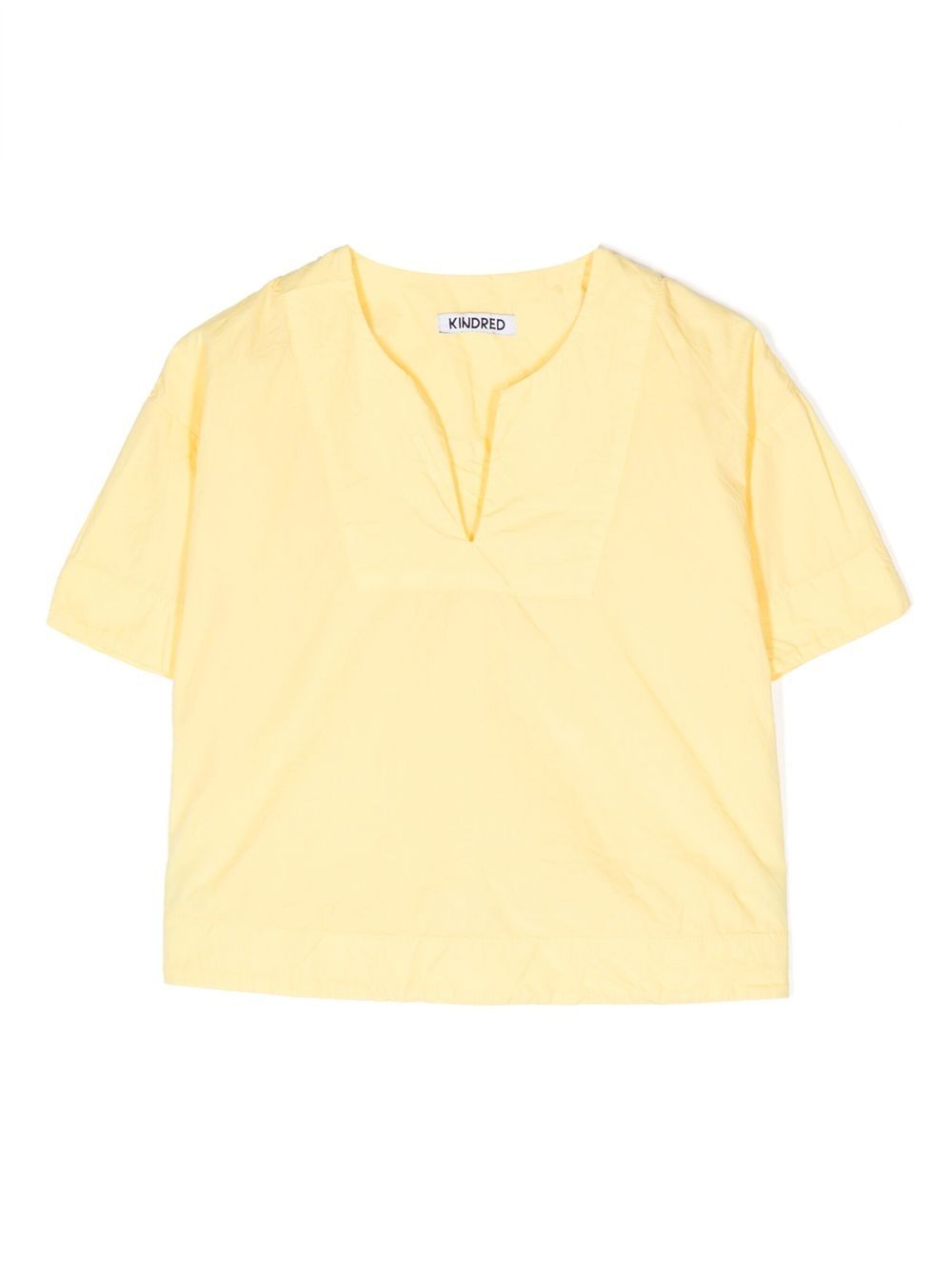 Split-neck short-sleeve blouse - Yellow