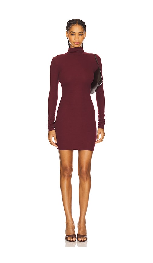 Eterne Long Sleeve Turtleneck Butter Rib Mini Dress in Oxblood.  XL also in L, M
