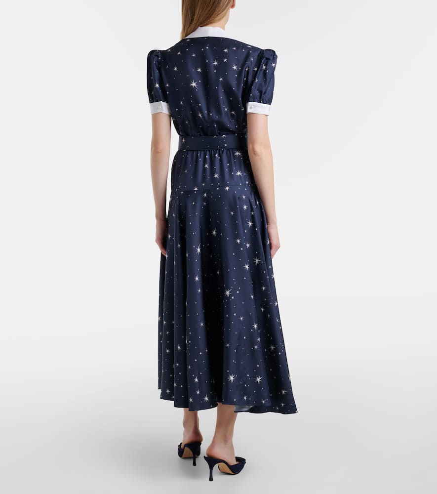 Printed silk twill midi dress