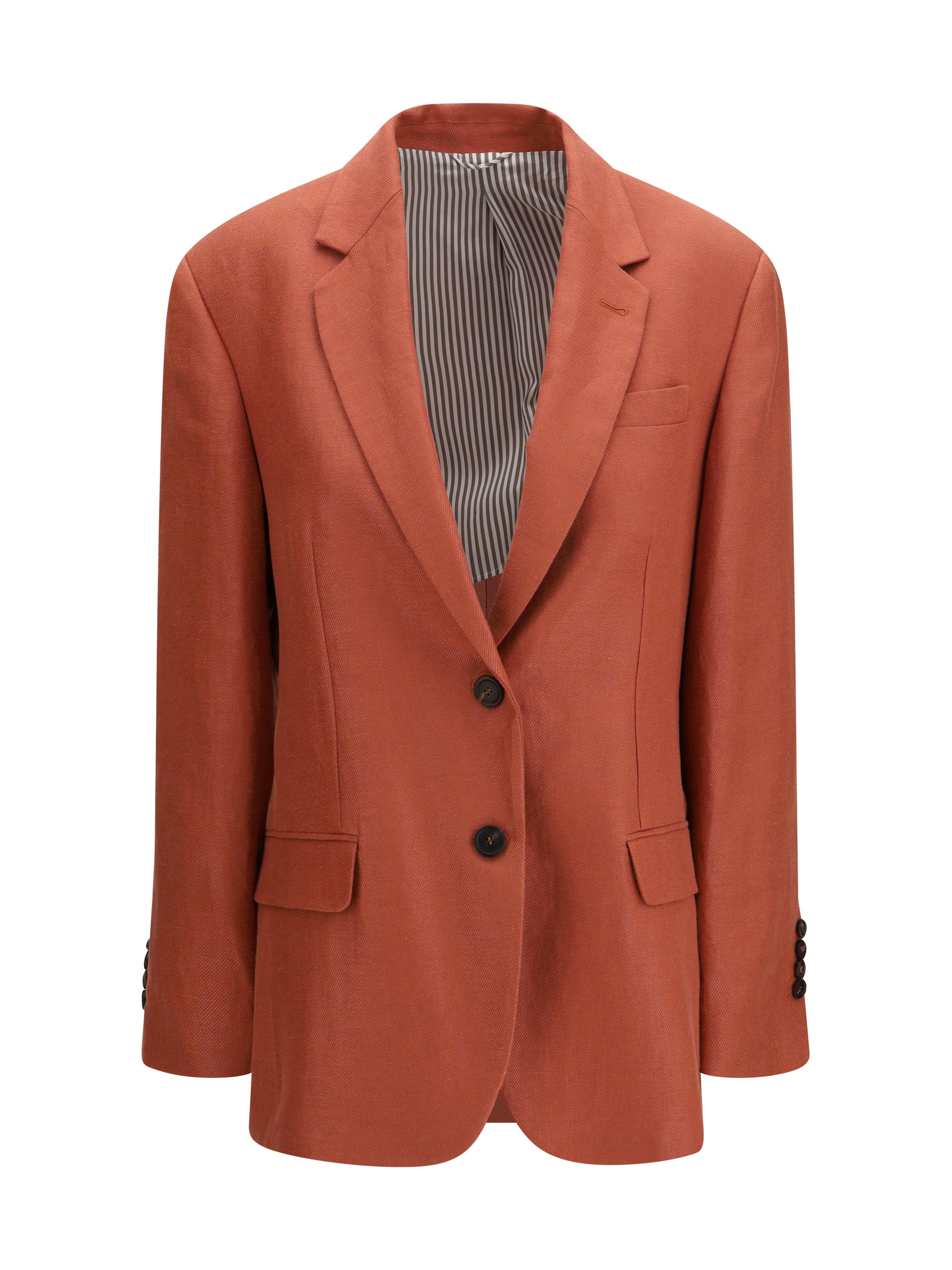 Single-Breasted Linen Blazer — Orange