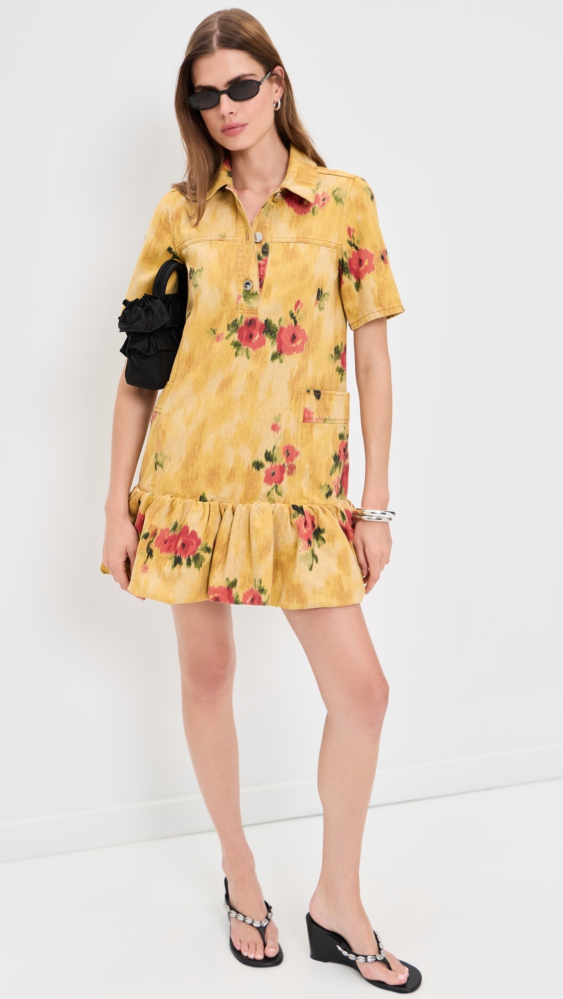 Print Peplum Mini Dress Vibrant Yellow