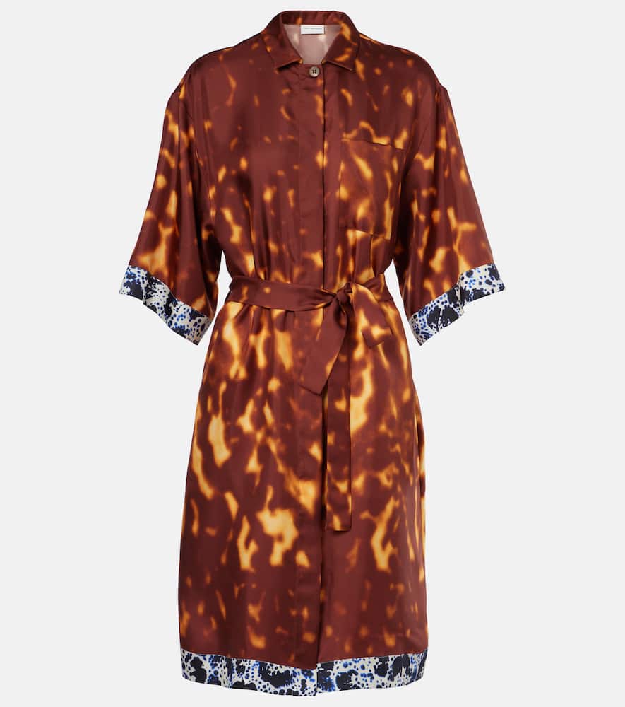 Belted printed silk shirt dress