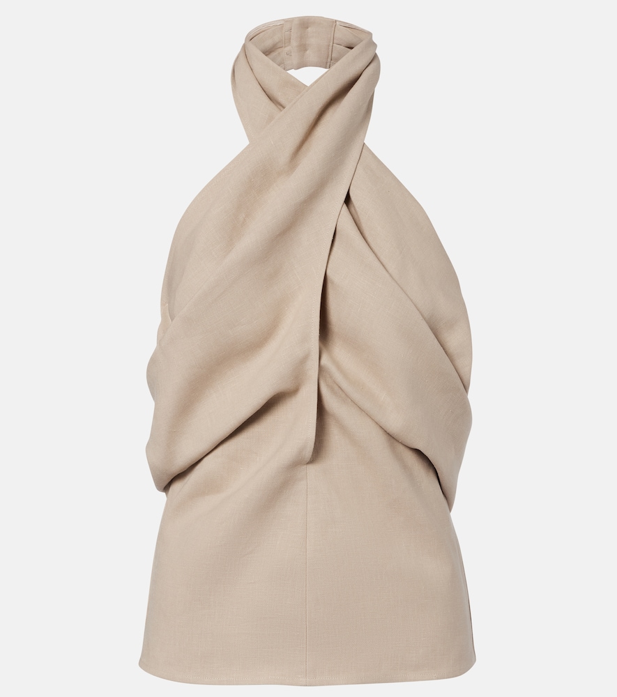 Draped halterneck linen top