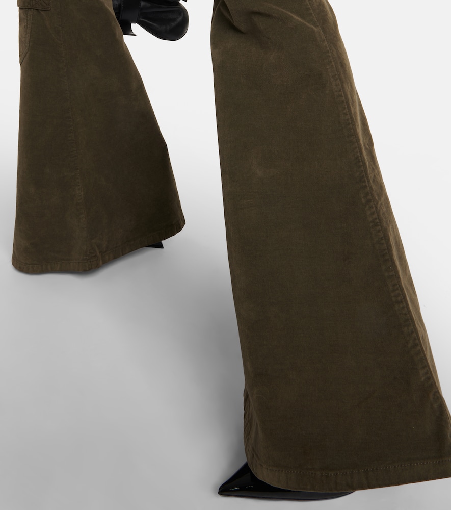 Low-rise velvet flared cargo pants