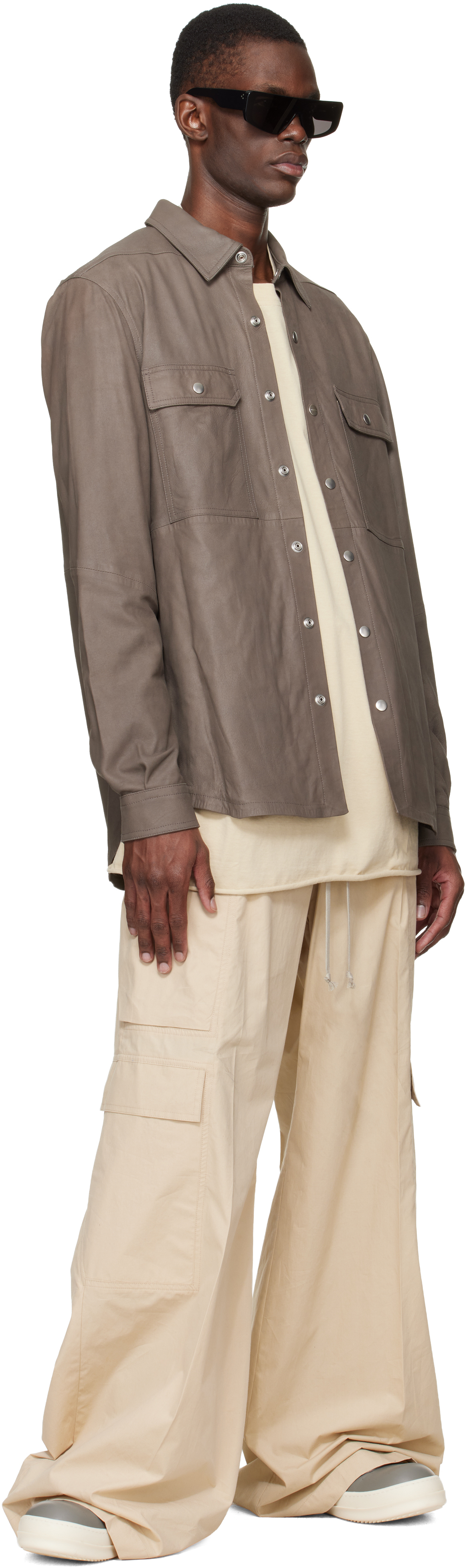 Gray Temple Feather Nappa Leather Outer Shirt