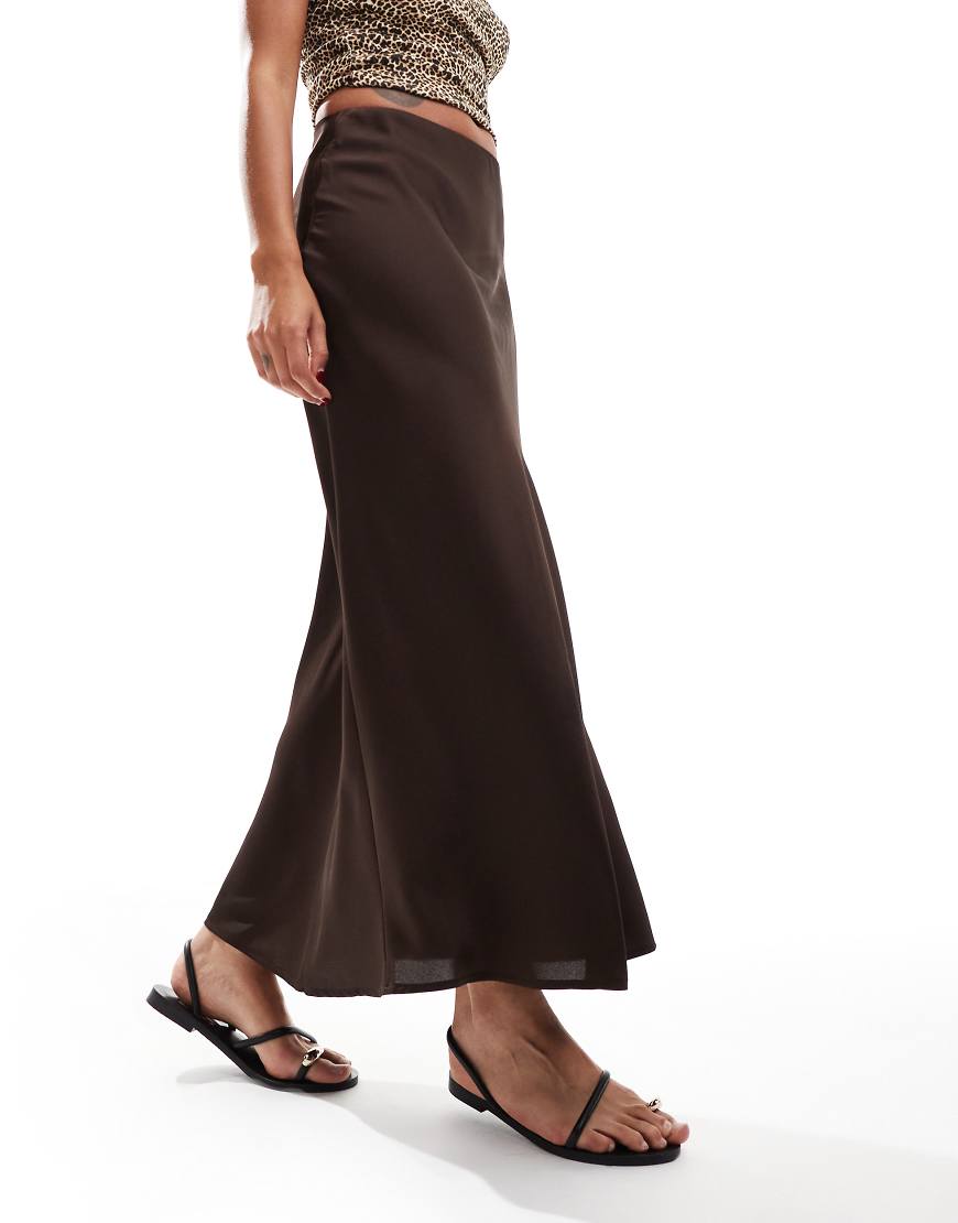 Satin maxi skirt in chocolate brown