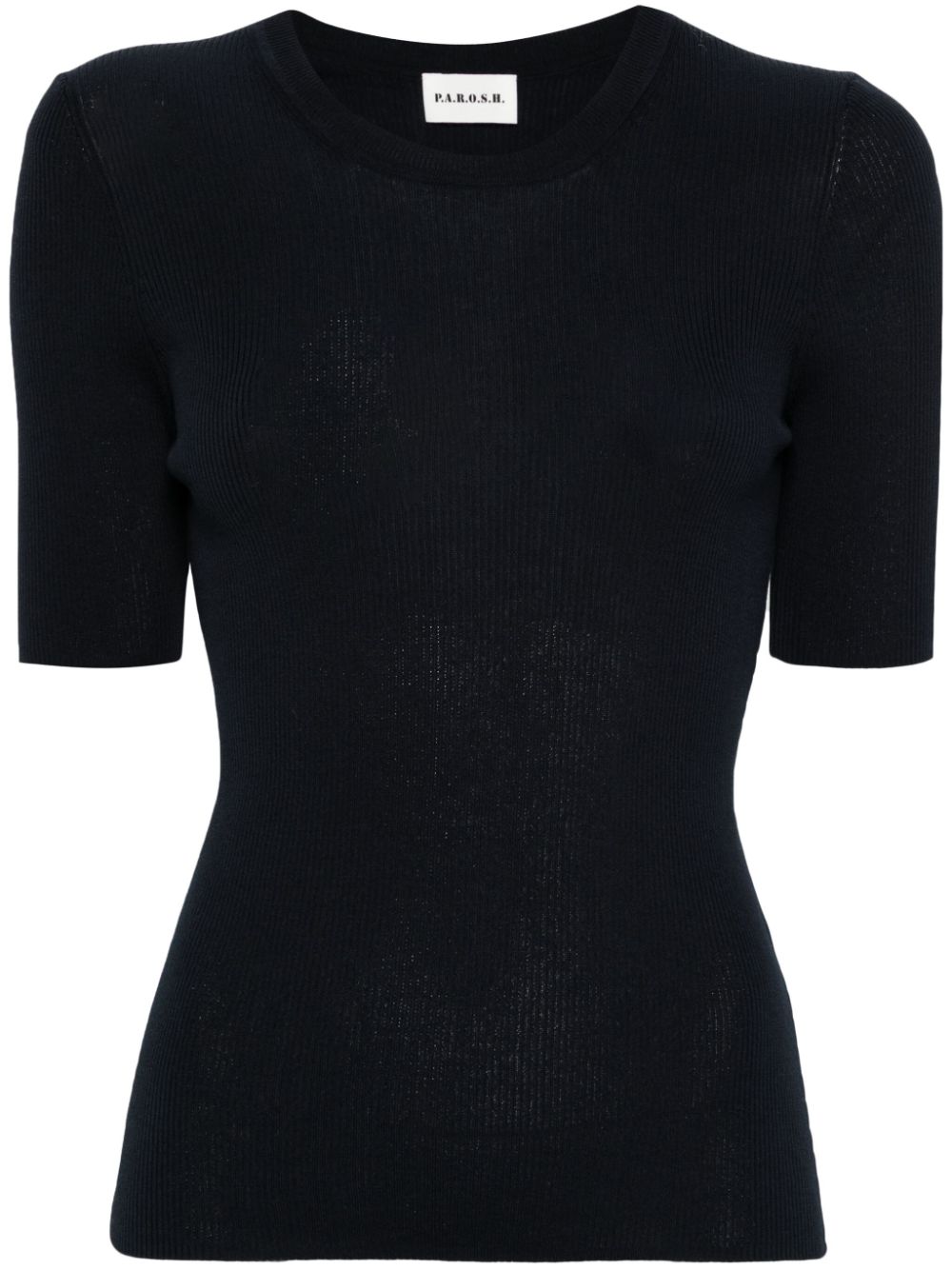 Short-sleeve ribbed-knit top - Blue