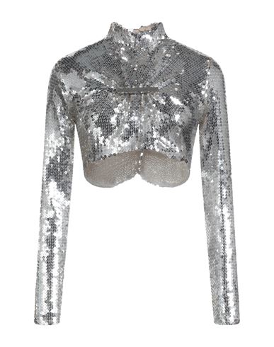 Woman Top Silver Size 2 Polyester, Polyamide, Elastane