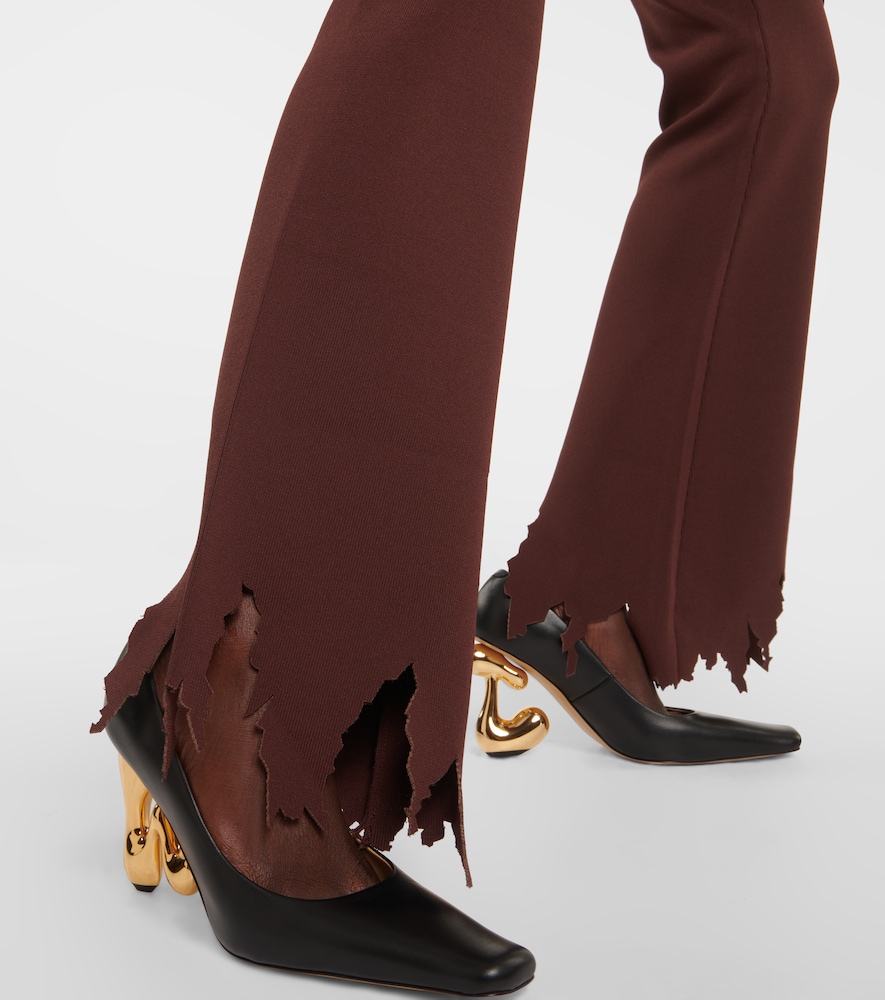 Ribbed-knit distressed slim pants