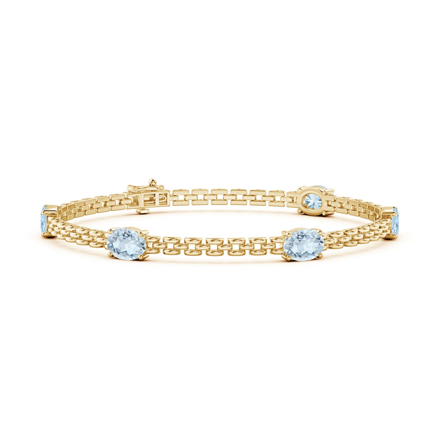 Angara 3.0 Carats Five Stone Oval Aquamarine Station Link Bracelet in 14K Yellow Gold