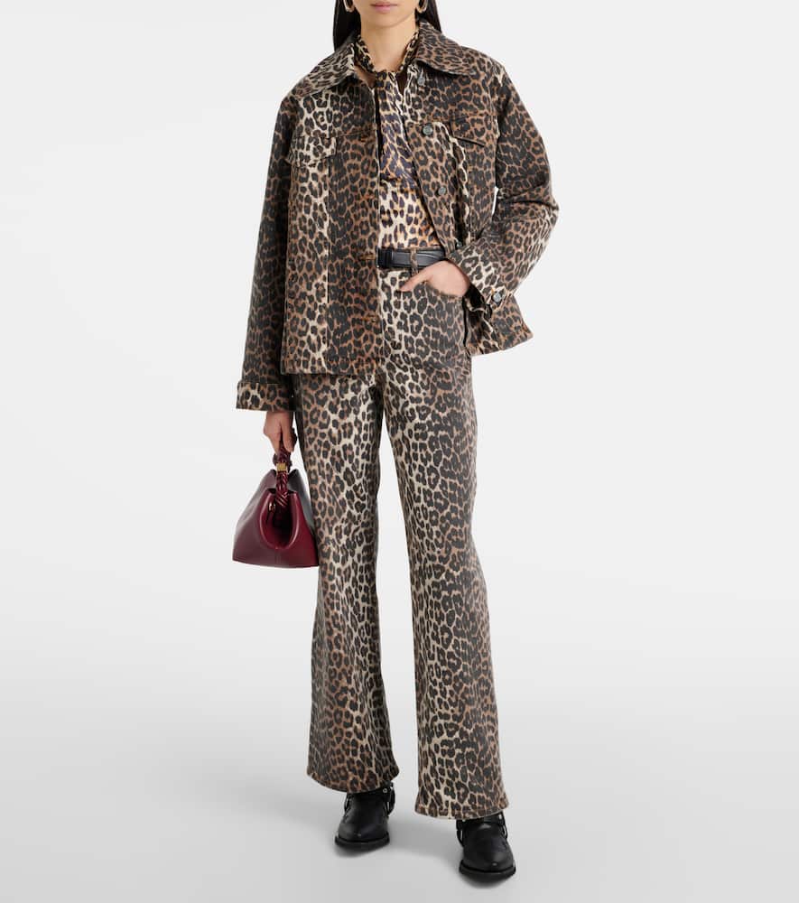 Leopard-print halterneck satin top