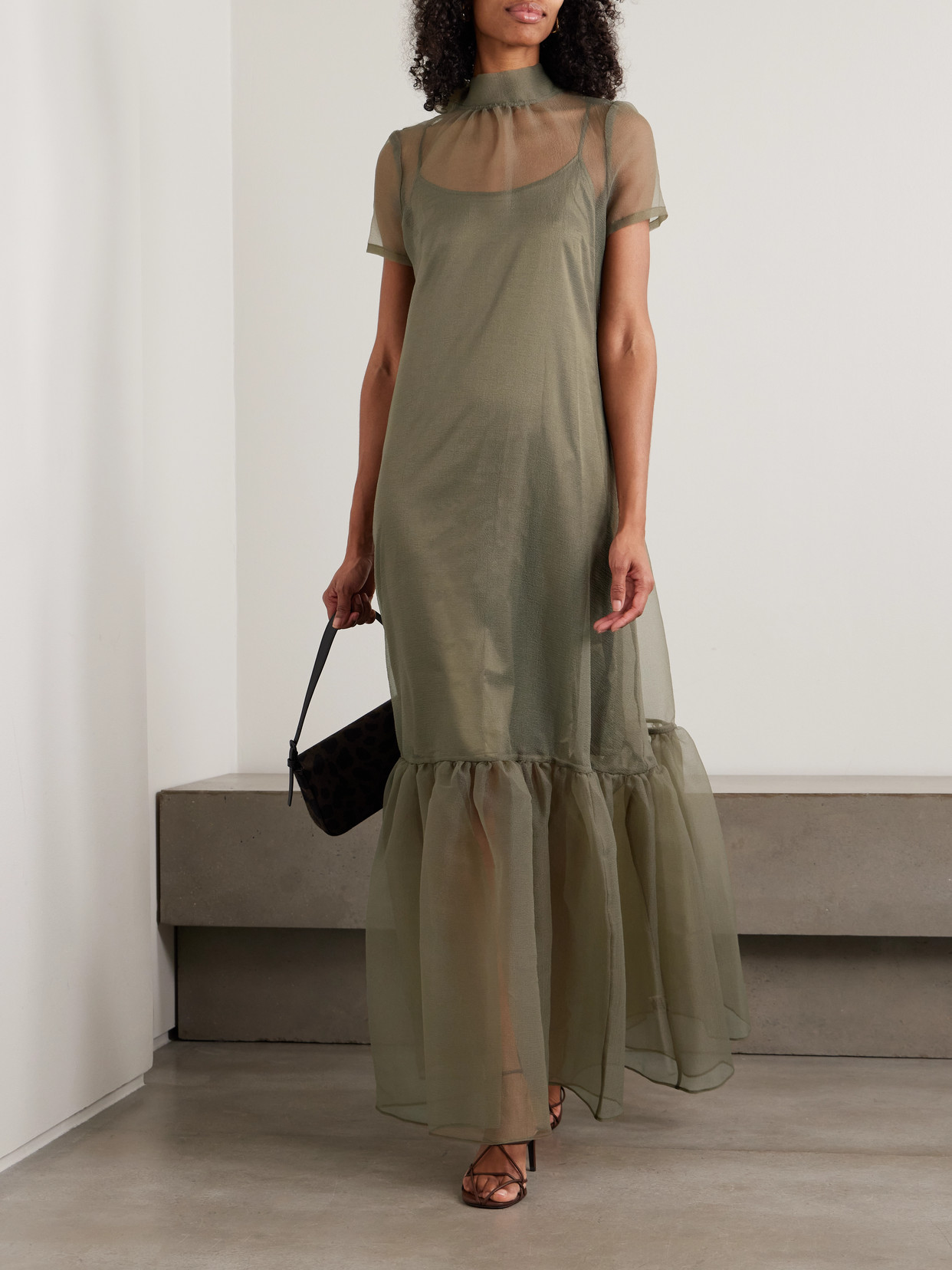 Calluna Ruffled Organza Maxi Dress - Green