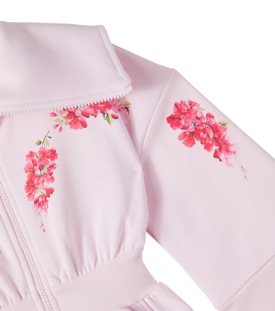 Floral cotton-blend zip-up sweatshirt