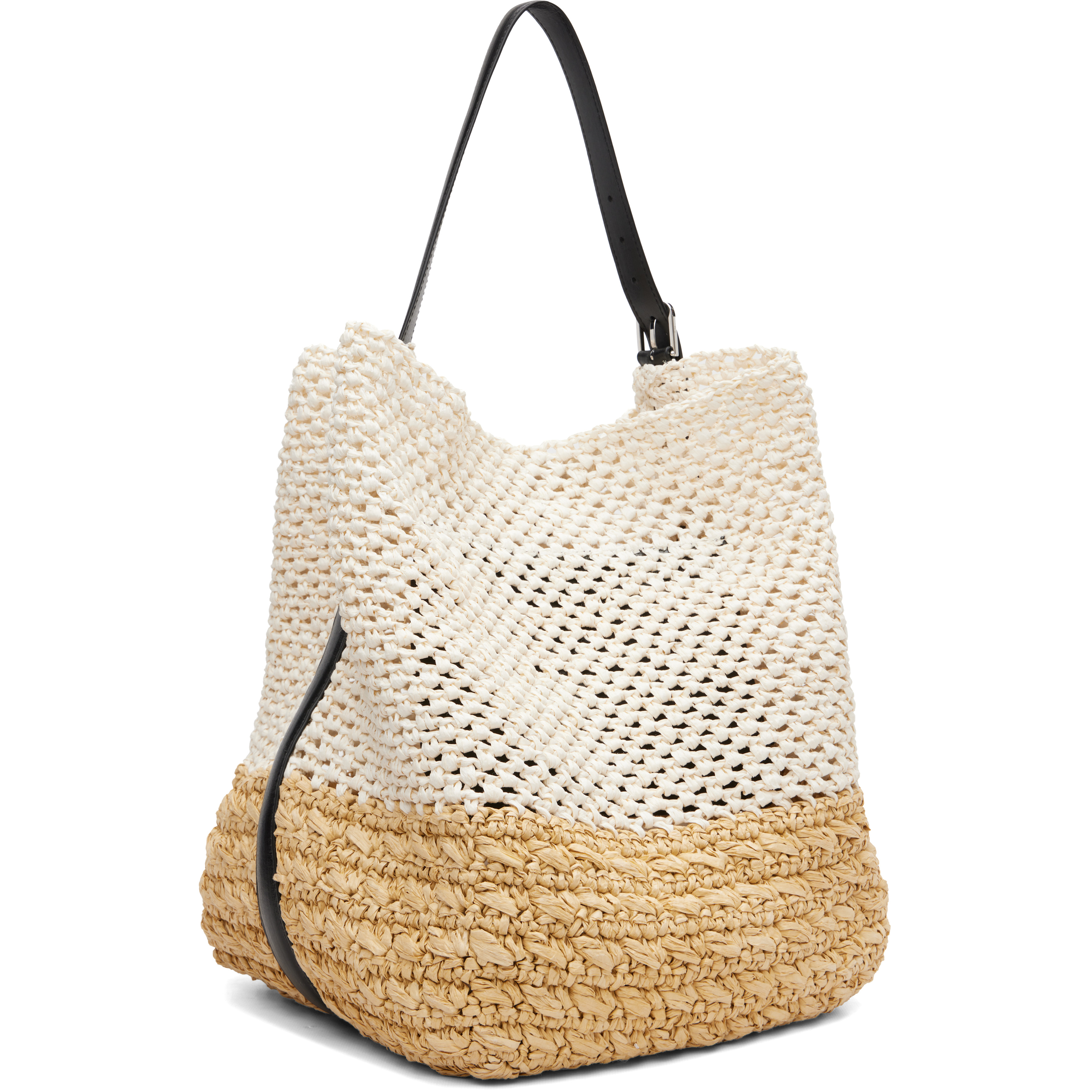 Beige & Off-White Belted Paper Raffia Tote